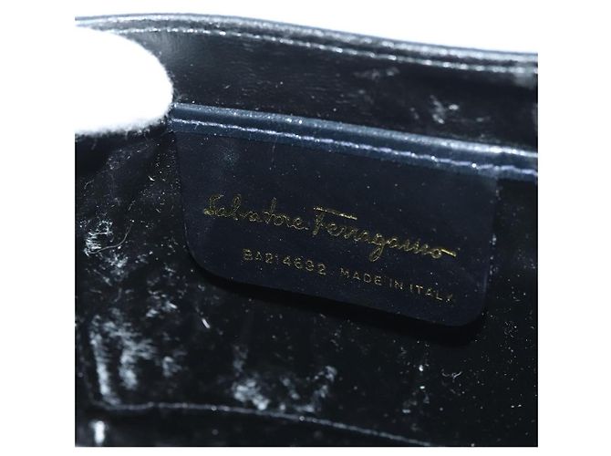 Borsa a Spalla Gancini in Pelle e Suede Salvatore Ferragamo Blu Navy Oro Auth 137474 D'oro - vista 15