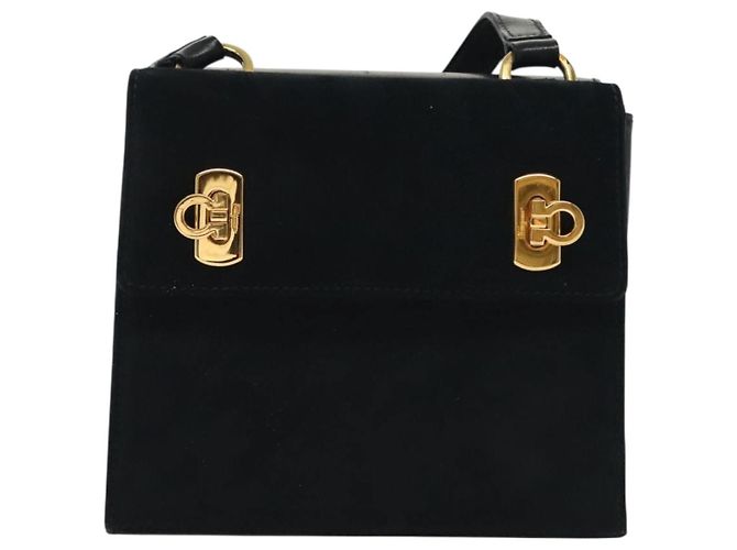 Borsa a Spalla Gancini in Pelle e Suede Salvatore Ferragamo Blu Navy Oro Auth 137474 D'oro - vista 3