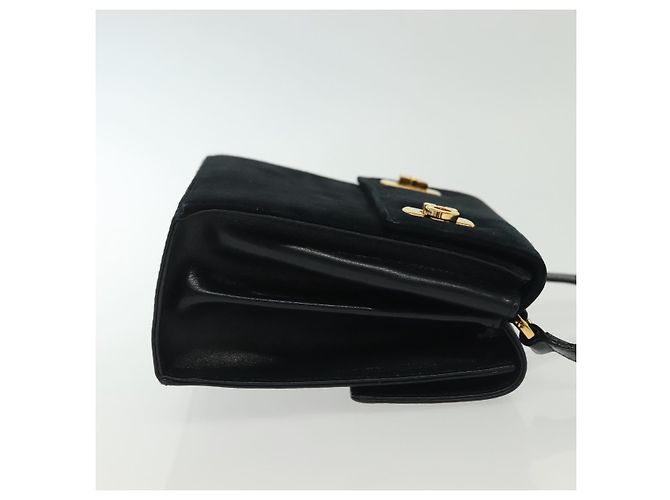 Borsa a Spalla Gancini in Pelle e Suede Salvatore Ferragamo Blu Navy Oro Auth 137474 D'oro - vista 4