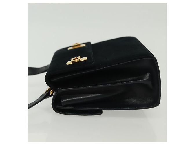 Borsa a Spalla Gancini in Pelle e Suede Salvatore Ferragamo Blu Navy Oro Auth 137474 D'oro - vista 5