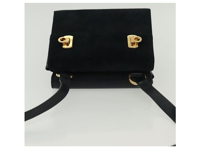 Borsa a Spalla Gancini in Pelle e Suede Salvatore Ferragamo Blu Navy Oro Auth 137474 D'oro - vista 6