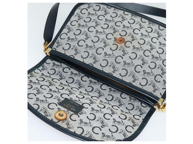Céline Borsa a Spalla Celine C Sulky in Tela Blu Navy e Oro Auth 129708 D'oro - vista 10