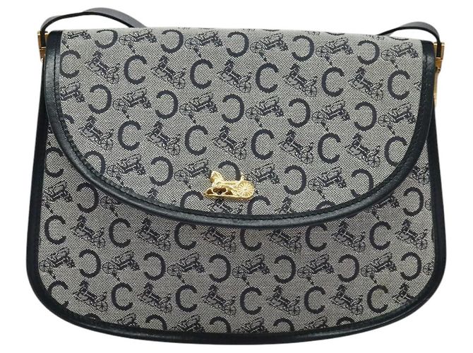 Céline Borsa a Spalla Celine C Sulky in Tela Blu Navy e Oro Auth 129708 D'oro - vista 13