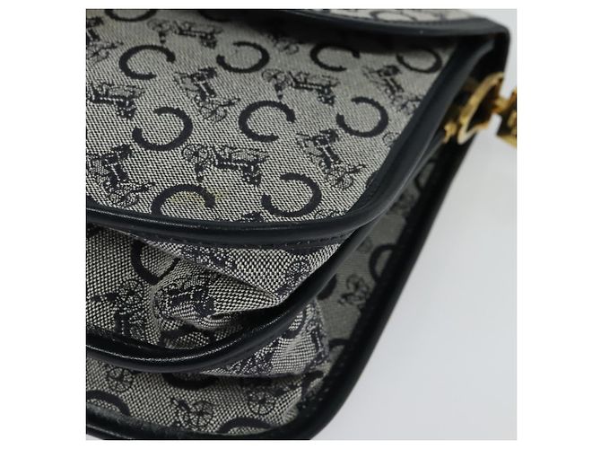 Céline Borsa a Spalla Celine C Sulky in Tela Blu Navy e Oro Auth 129708 D'oro - vista 14