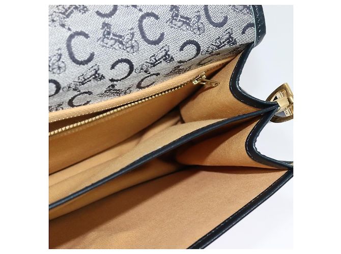 Céline Borsa a Spalla Celine C Sulky in Tela Blu Navy e Oro Auth 129708 D'oro - vista 19