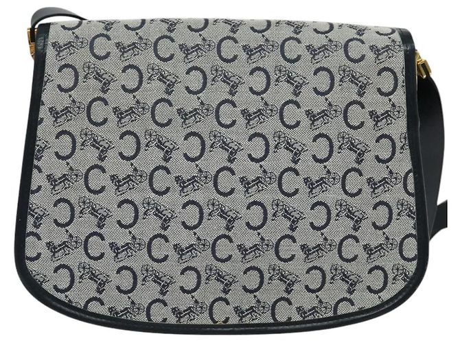 Céline Borsa a Spalla Celine C Sulky in Tela Blu Navy e Oro Auth 129708 D'oro - vista 2