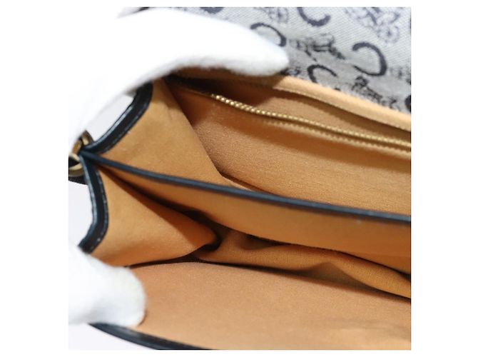 Céline Borsa a Spalla Celine C Sulky in Tela Blu Navy e Oro Auth 129708 D'oro - vista 20