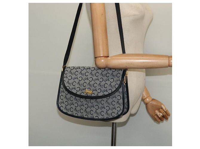 Céline Borsa a Spalla Celine C Sulky in Tela Blu Navy e Oro Auth 129708 D'oro - vista 22
