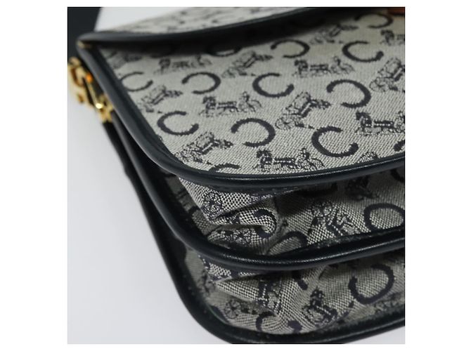 Céline Borsa a Spalla Celine C Sulky in Tela Blu Navy e Oro Auth 129708 D'oro - vista 9