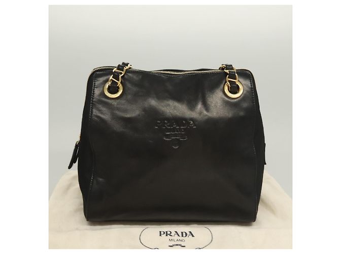 Borsa a spalla con catena Prada in pelle nera e oro Auth yk18939 Nero D'oro - vista 12