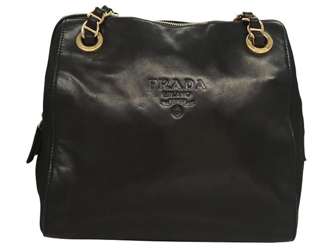 Borsa a spalla con catena Prada in pelle nera e oro Auth yk18939 Nero D'oro - vista 13