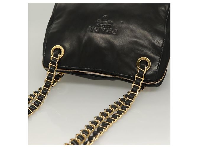 Borsa a spalla con catena Prada in pelle nera e oro Auth yk18939 Nero D'oro - vista 6