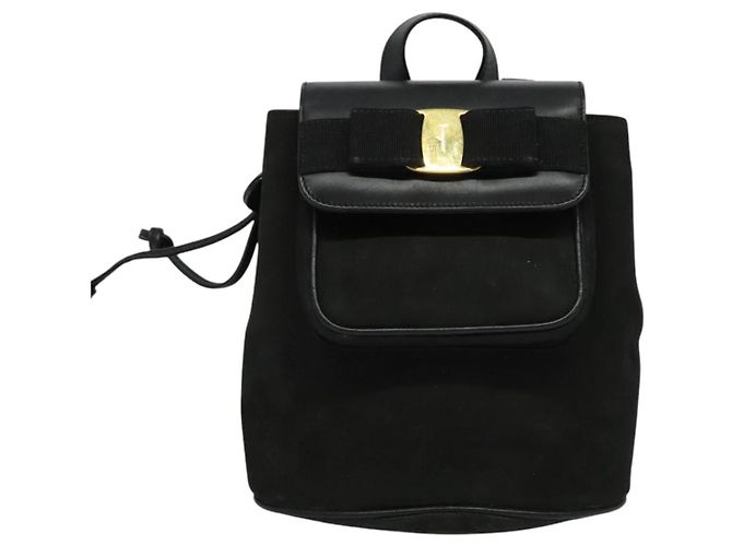 Zaino Vala Vala in suede nero e oro Auth 133755 di Salvatore Ferragamo D'oro - vista 13