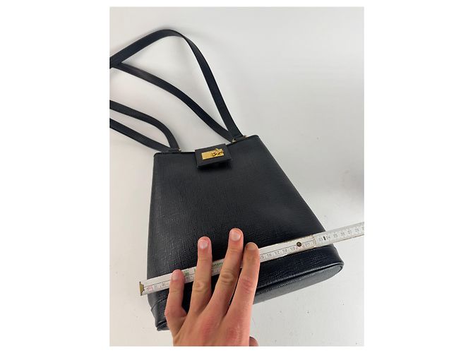 Vintage Courreges Paris Ledertasche schwarz - Ansicht 15