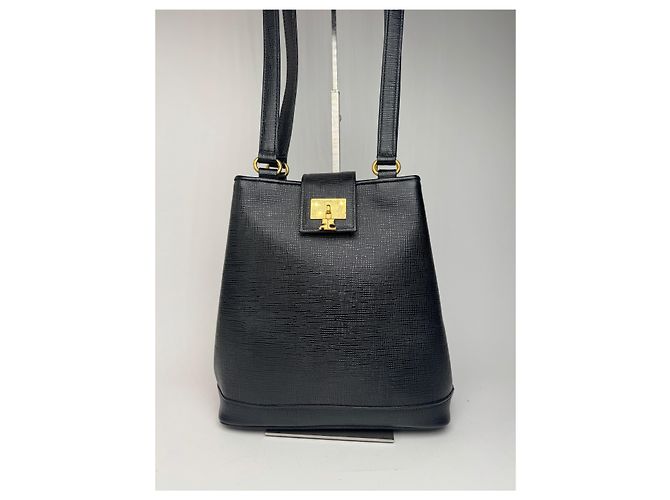 Vintage Courreges Paris Ledertasche schwarz - Ansicht 8