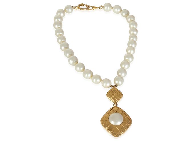 Collana vintage in perle finte placcata oro di Chanel - vista 3