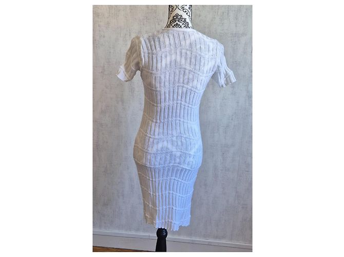Weißes enges Strickkleid mit Perlmuttknopf von La Fée Maraboutée Größe 36 S 1 - Ansicht 3