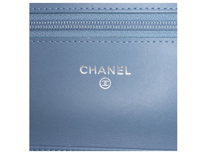 Wallet On Chain Carteira Chanel Blue CC Caviar com corrente - vista 5
