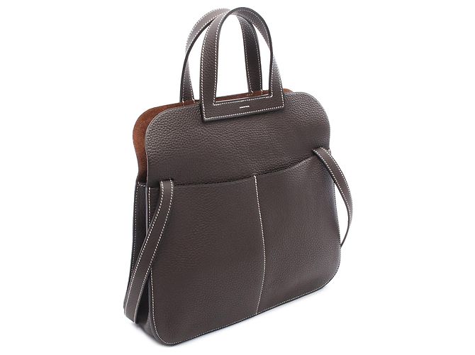 Hermès Halzan 31 in Taurillon Clemence Marrone Marrone scuro - vista 2