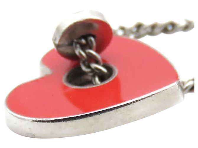 Chanel Silber CC Silberbeschichtete Emaille Herz- und Kleeblatt-Anhänger-Halskette - Ansicht 6