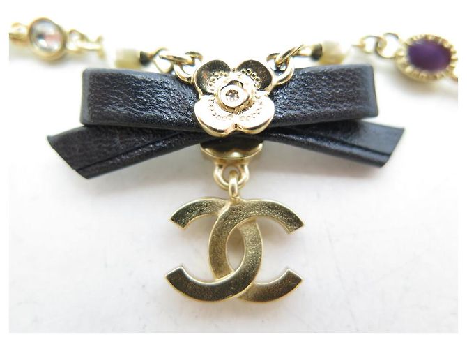 NEUE CHANEL CHOKER-HALSKETTE PERLEN GLAS STRASS 35-49CM METALL Golden - Ansicht 11