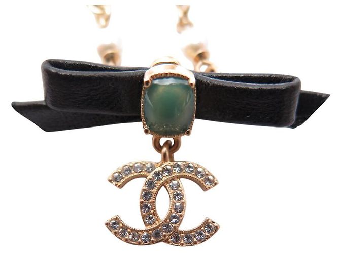 NEUE CHANEL CHOKER-HALSKETTE PERLEN GLAS STRASS 35-49CM METALL Golden - Ansicht 9