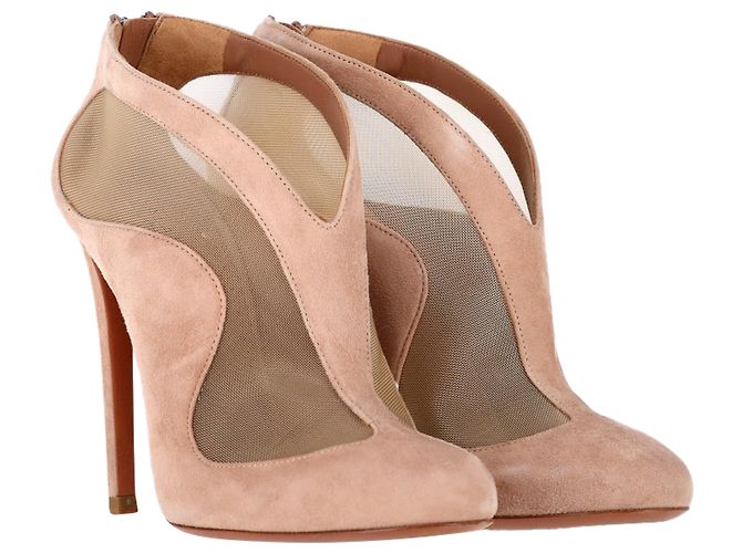 Botas ankle em malha Alaïa Azzedine em camurça rosa - vista 5