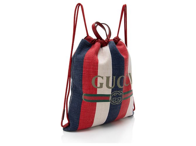 Gucci Canvas Sylvie Stripe Logo Drawstring Backpack - view 2