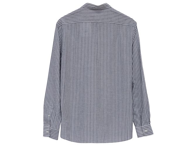 Camicia a bottoni Easy Fit Brunello Cucinelli in lino grigio e bianco - vista 3