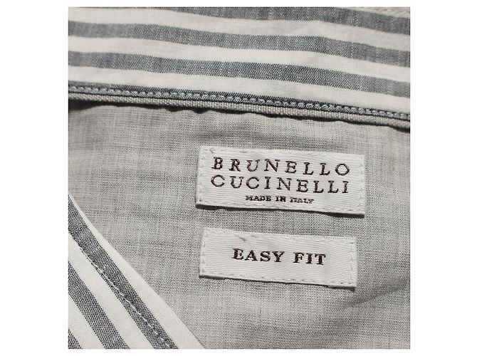 Camicia a bottoni Easy Fit Brunello Cucinelli in lino grigio e bianco - vista 4