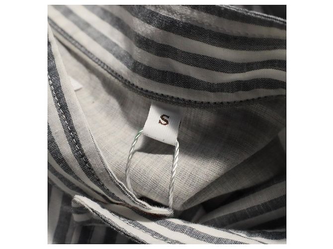 Camicia a bottoni Easy Fit Brunello Cucinelli in lino grigio e bianco - vista 5