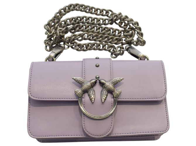 Borsa Pinko Love One Mini C - Pelle lilla con tracolla a catena e fibbia a forma di uccello Porpora - vista 11
