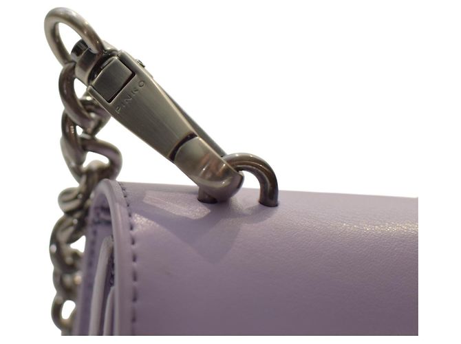 Borsa Pinko Love One Mini C - Pelle lilla con tracolla a catena e fibbia a forma di uccello Porpora - vista 12