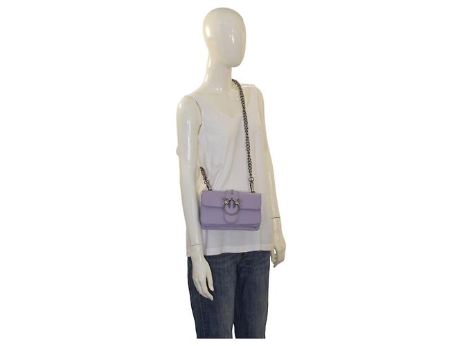 Borsa Pinko Love One Mini C - Pelle lilla con tracolla a catena e fibbia a forma di uccello Porpora - vista 15