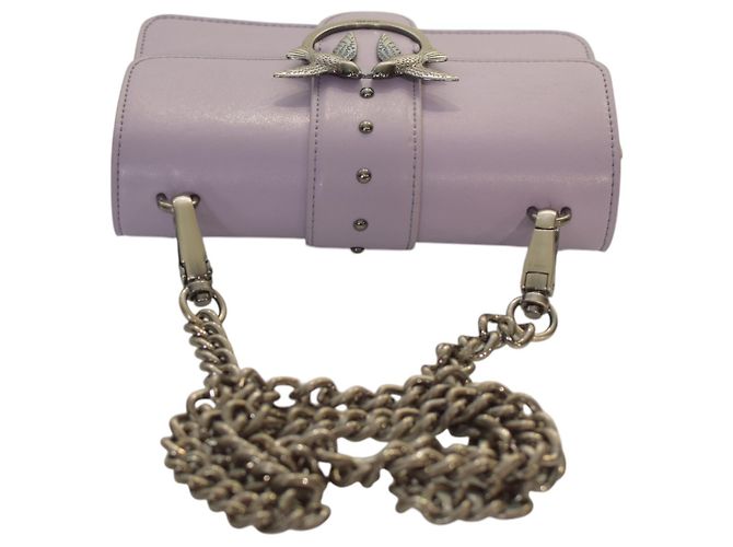 Borsa Pinko Love One Mini C - Pelle lilla con tracolla a catena e fibbia a forma di uccello Porpora - vista 5