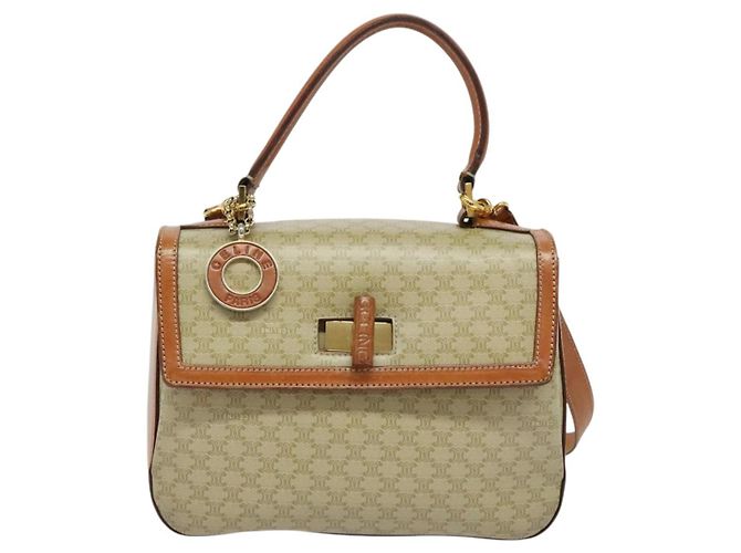 Céline Borsa a mano in tela Macadam CELINE PVC 2in1 Beige Oro Auth 136202 D'oro - vista 13