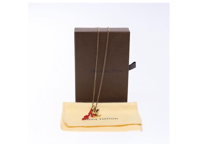 COLLANA LOUIS VUITTON LVprinted Initials Corallo Metallo Oro M68903 Auth 132987M Rosso D'oro - vista 12