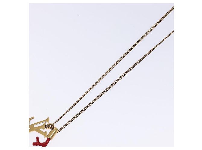 COLLANA LOUIS VUITTON LVprinted Initials Corallo Metallo Oro M68903 Auth 132987M Rosso D'oro - vista 13