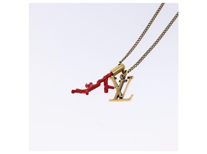 COLLANA LOUIS VUITTON LVprinted Initials Corallo Metallo Oro M68903 Auth 132987M Rosso D'oro - vista 3