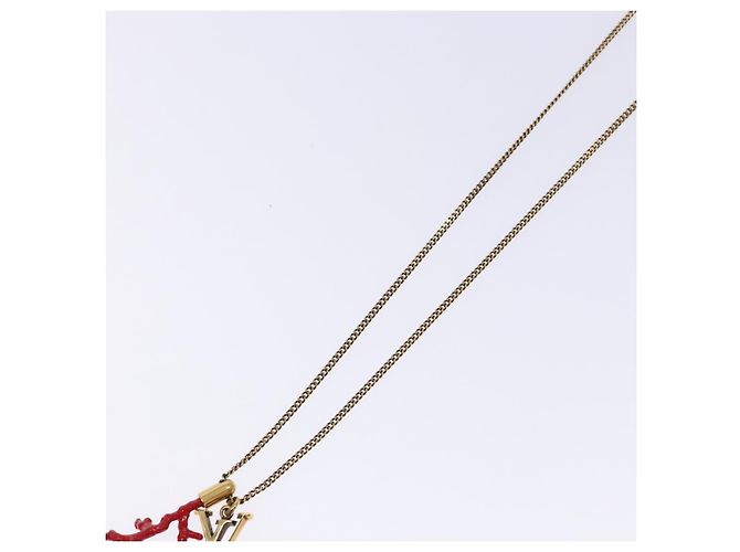 COLLANA LOUIS VUITTON LVprinted Initials Corallo Metallo Oro M68903 Auth 132987M Rosso D'oro - vista 4