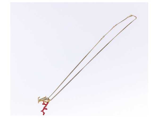 COLLANA LOUIS VUITTON LVprinted Initials Corallo Metallo Oro M68903 Auth 132987M Rosso D'oro - vista 8