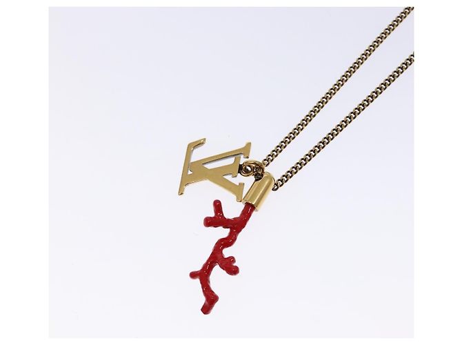 COLLANA LOUIS VUITTON LVprinted Initials Corallo Metallo Oro M68903 Auth 132987M Rosso D'oro - vista 9