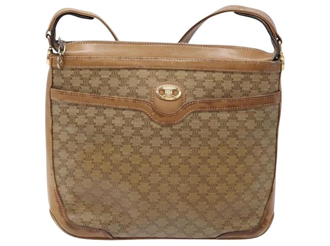 Céline CELINE Macadam Canvas Schultertasche PVC Beige Gold Auth BA4269 Golden - Ansicht 13