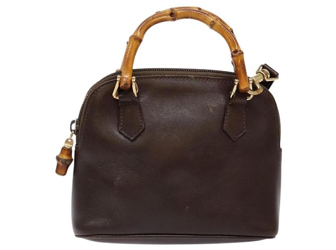 Borsa a Spalla in Pelle Gucci Bamboo 2way Marrone Oro 007 2032 0281 Auth mr1478 D'oro - vista 13