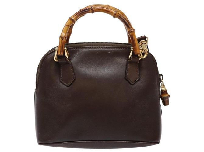 Borsa a Spalla in Pelle Gucci Bamboo 2way Marrone Oro 007 2032 0281 Auth mr1478 D'oro - vista 2