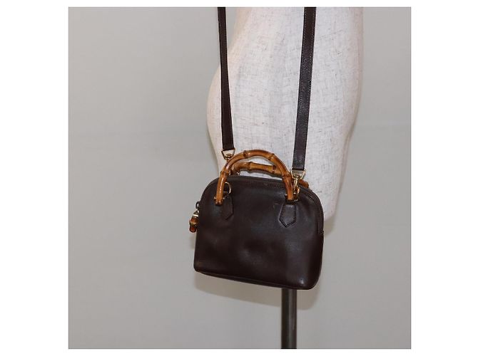 Borsa a Spalla in Pelle Gucci Bamboo 2way Marrone Oro 007 2032 0281 Auth mr1478 D'oro - vista 24
