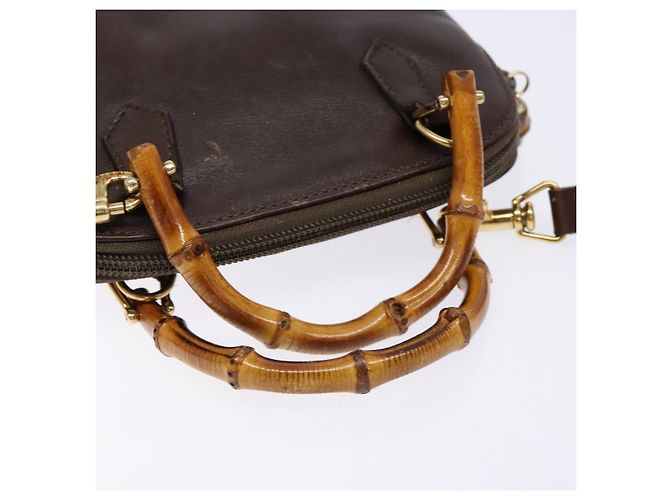 Borsa a Spalla in Pelle Gucci Bamboo 2way Marrone Oro 007 2032 0281 Auth mr1478 D'oro - vista 7