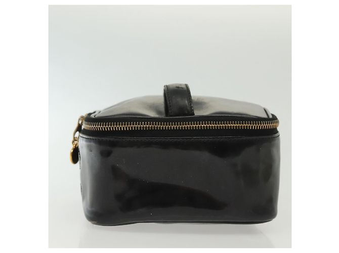 CHANEL Necessaire Vanity Couro envernizado Preto Ouro CC Auth 137125 Dourado - vista 3