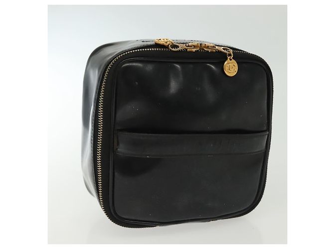 CHANEL Necessaire Vanity Couro envernizado Preto Ouro CC Auth 137125 Dourado - vista 6
