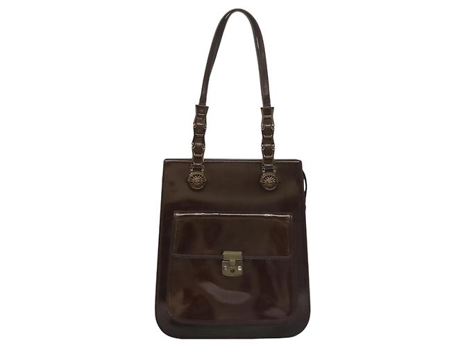 VERSACE Schultertasche Lackleder Braun Gold Auth BA4407 Golden - Ansicht 13